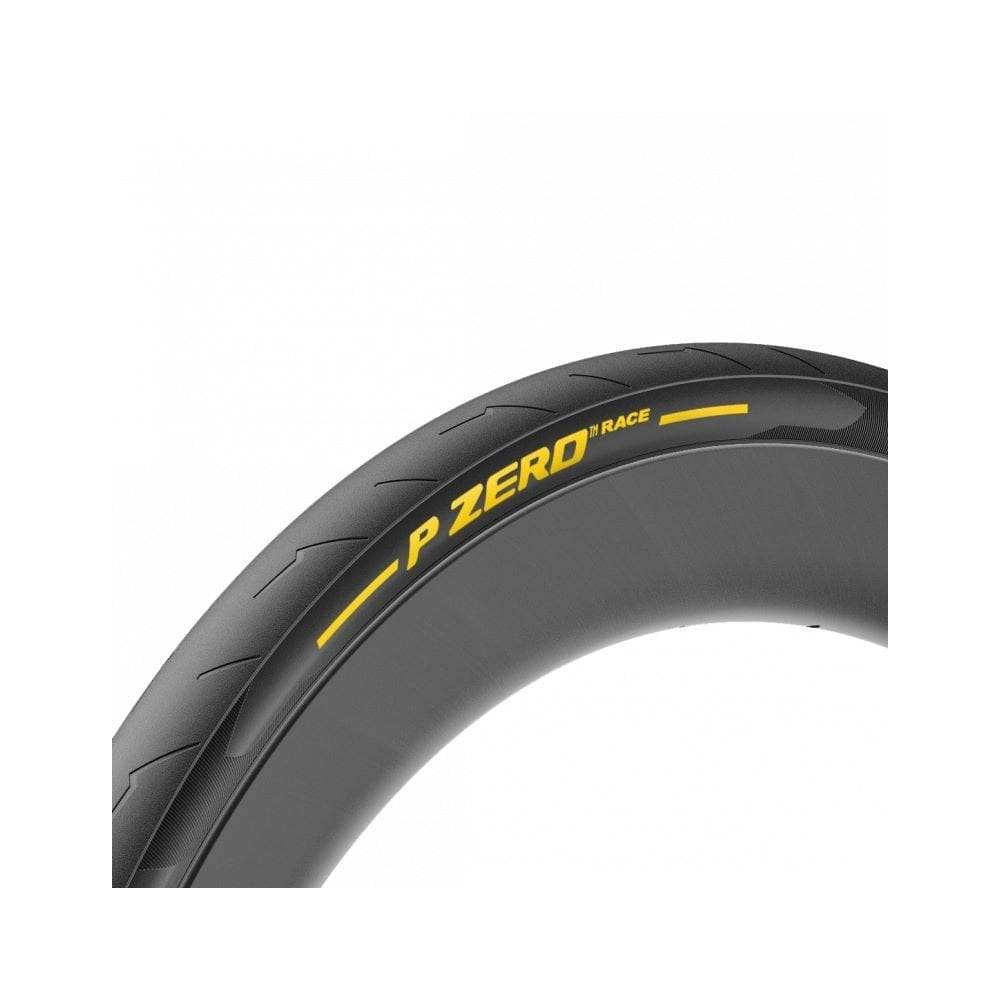 Pirelli P Zero Race high-performance road cycling racing tyre with sleek black rubber and tread pattern for racing conditions.
