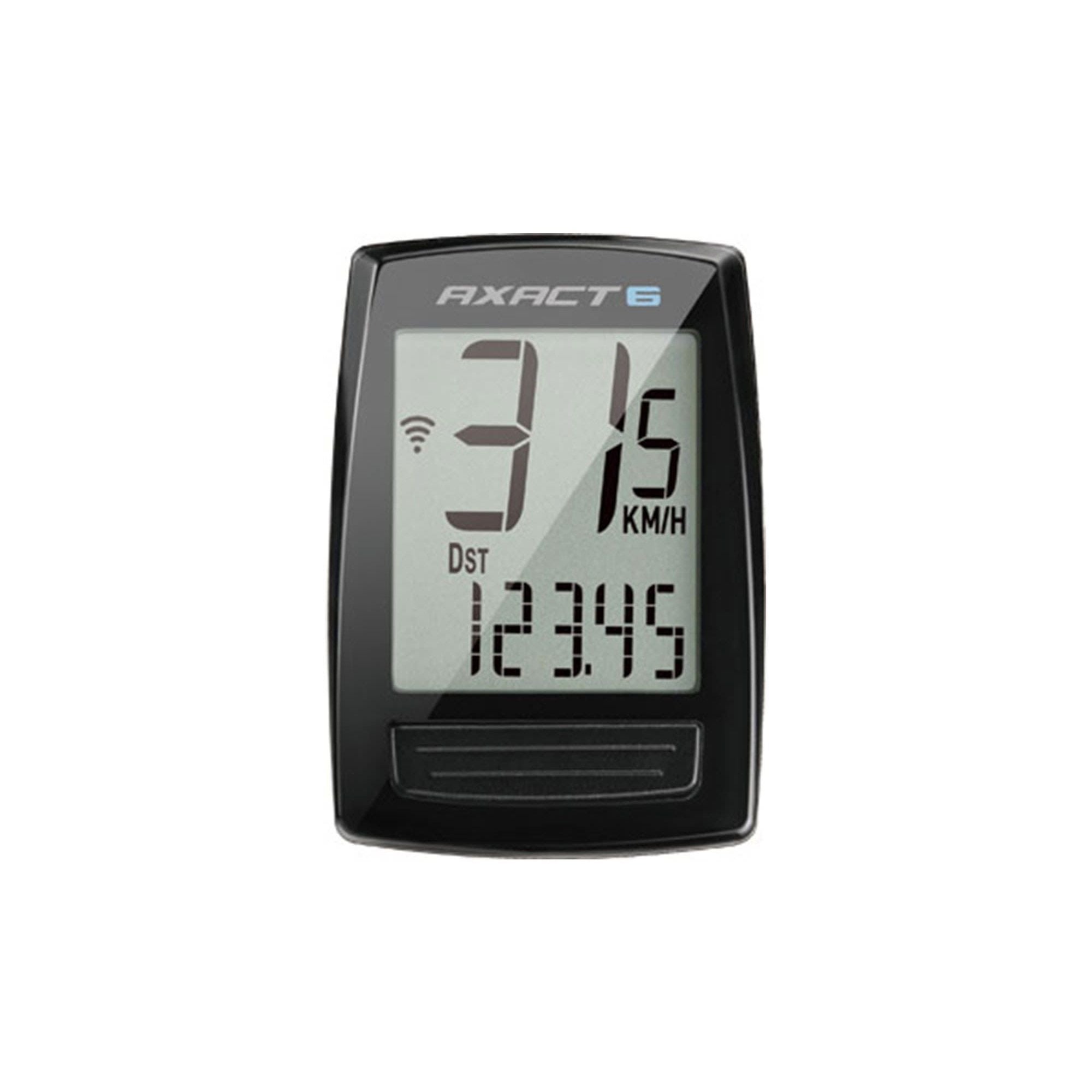 Giant Axact 6 wired cycle computer displaying speed, distance, and calorie tracking on a bike handlebar accessory.