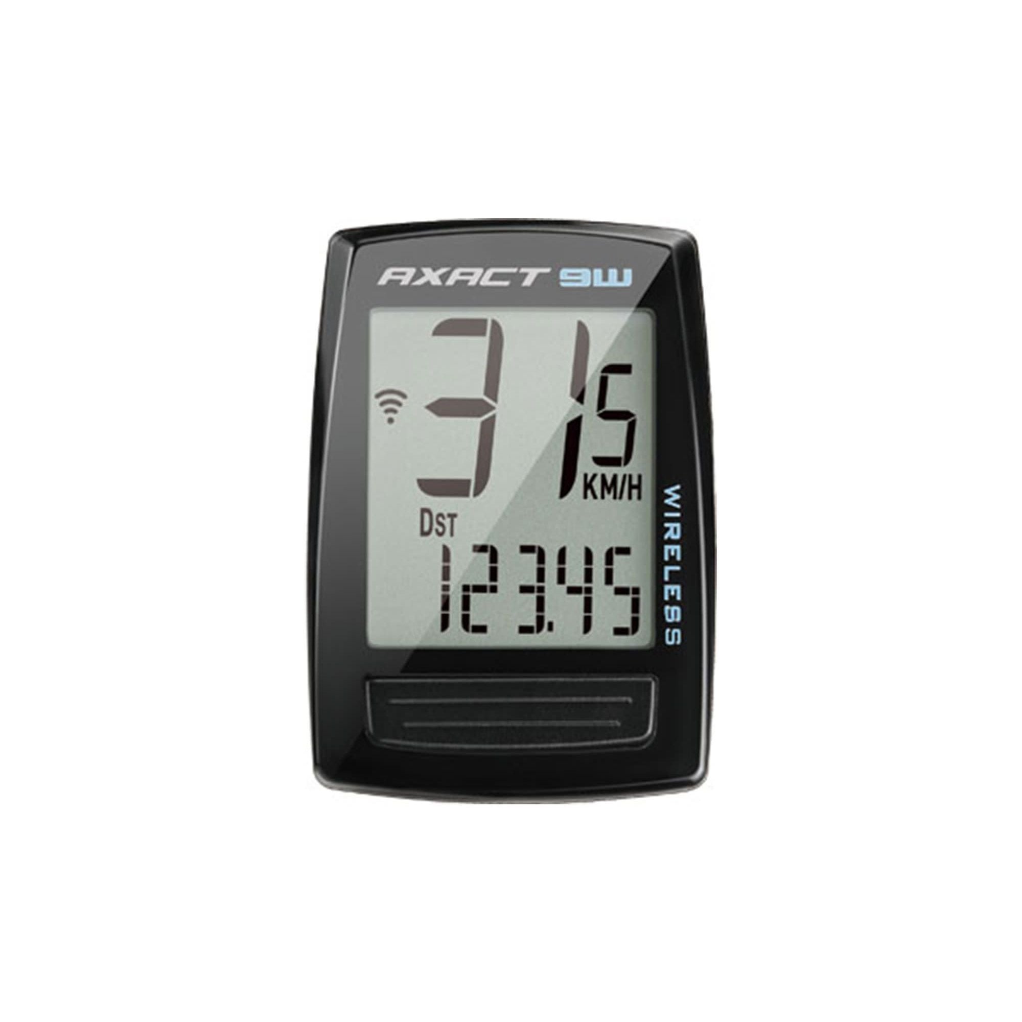 Giant Axact 9W wireless cycle computer with 9 functions, mounted on a bike handlebar for cycling tracking and data monitoring.
