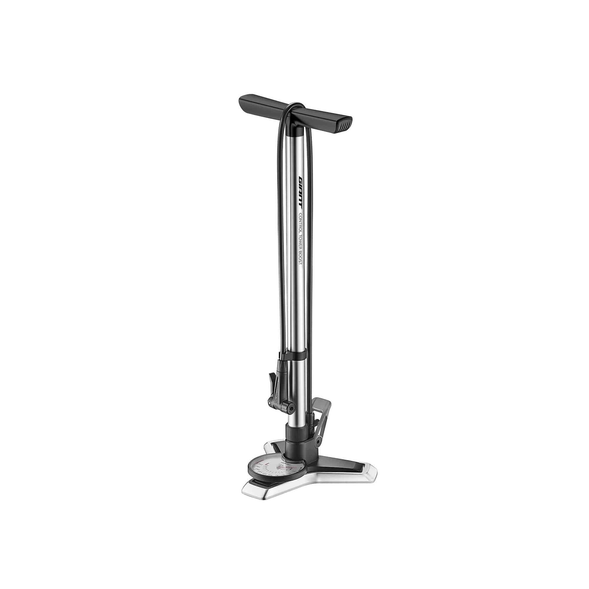 Giant Control Tower Pro Boost floor pump with 200psi tubeless inflator chamber for bike tires and accessories.