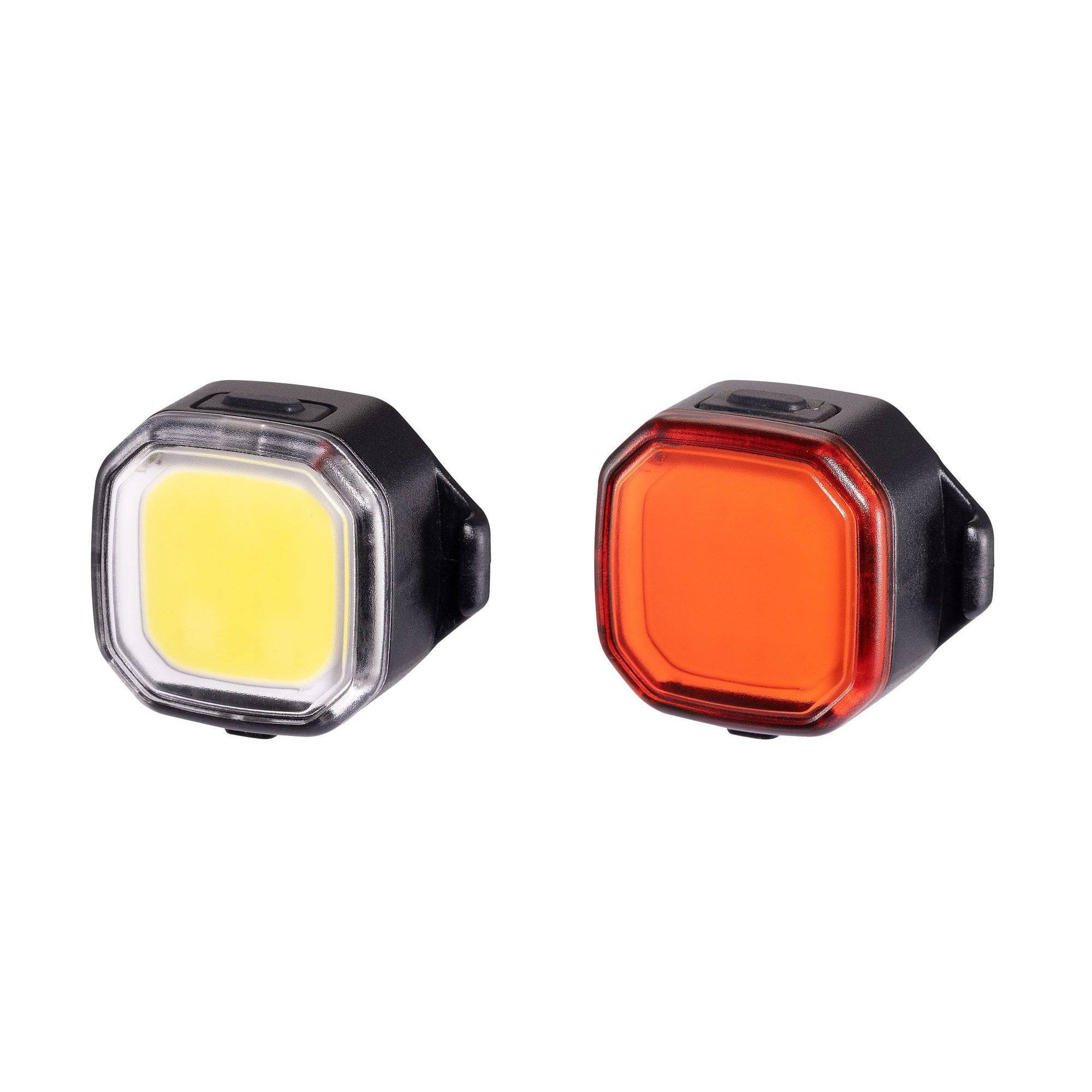 Giant Light Sets Cast 30 Combo USB rechargeable LED bike lights with safety features, mounted on a bicycle for visibility.