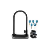 Giant Surelock Protector 2 Std Cable Lock with LED key for bike security, showing the black cable lock and LED key in hand.