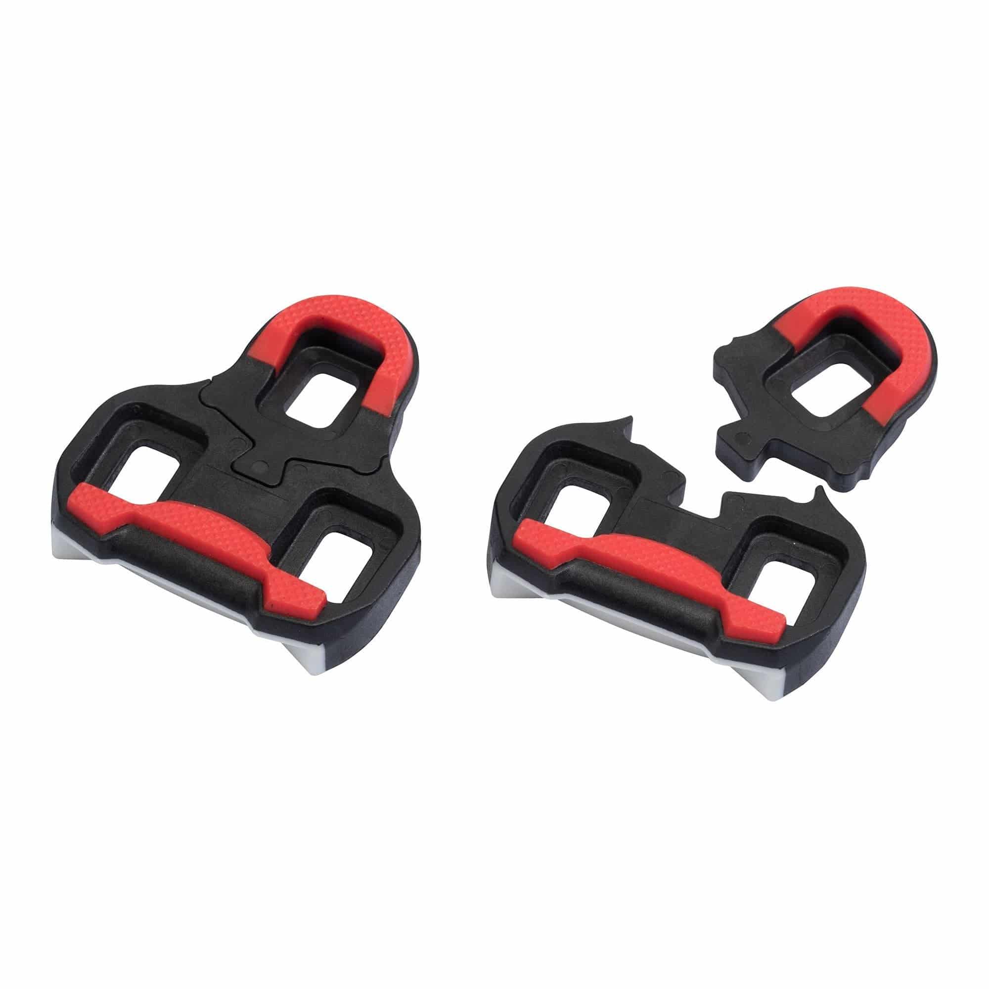 Giant Pedal Cleats with 9° float compatible with Giant and Look road pedal systems, shown mounted on pedals for cycling.