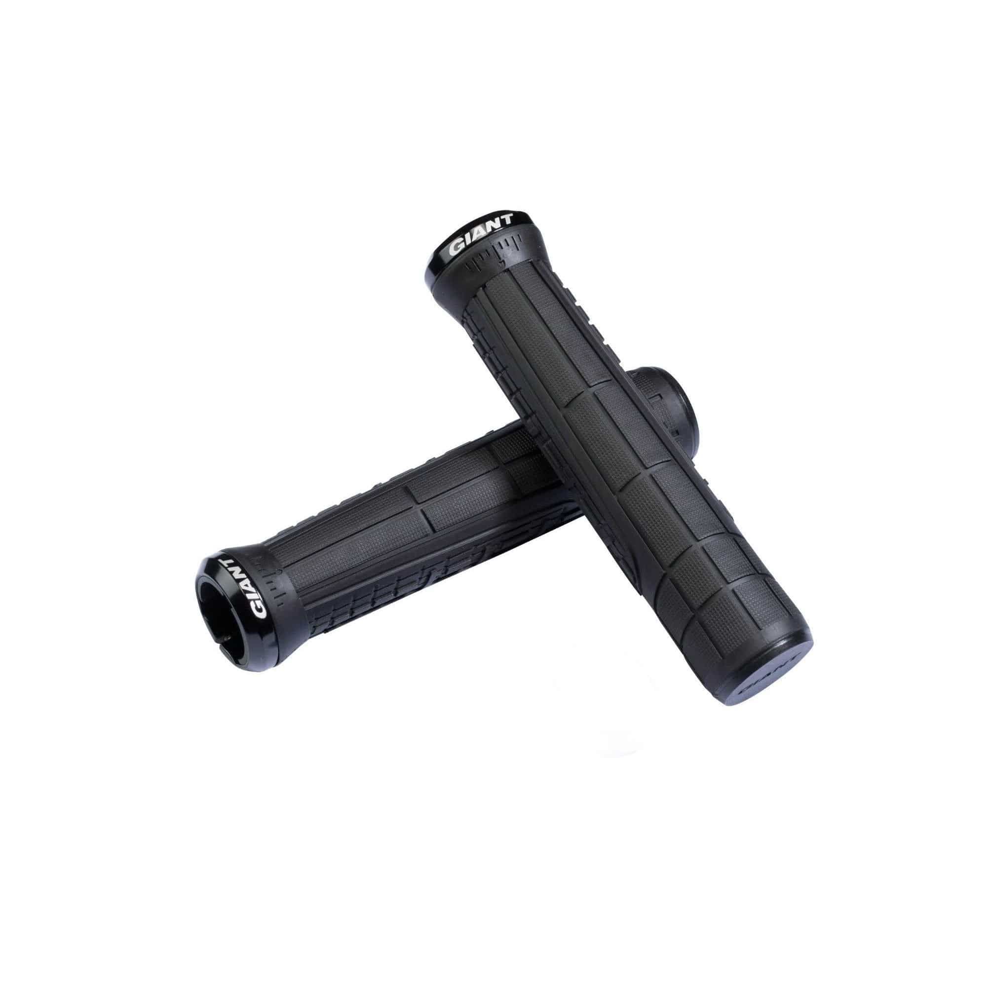 Giant Swage single lock-on grips for downhill and enduro mountain bikes, shown installed on bike handlebars for secure grip.