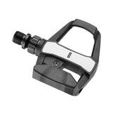 Giant Road Elite clipless cycling pedals with adjustable tension, shown mounted on a bike crank for road cycling.