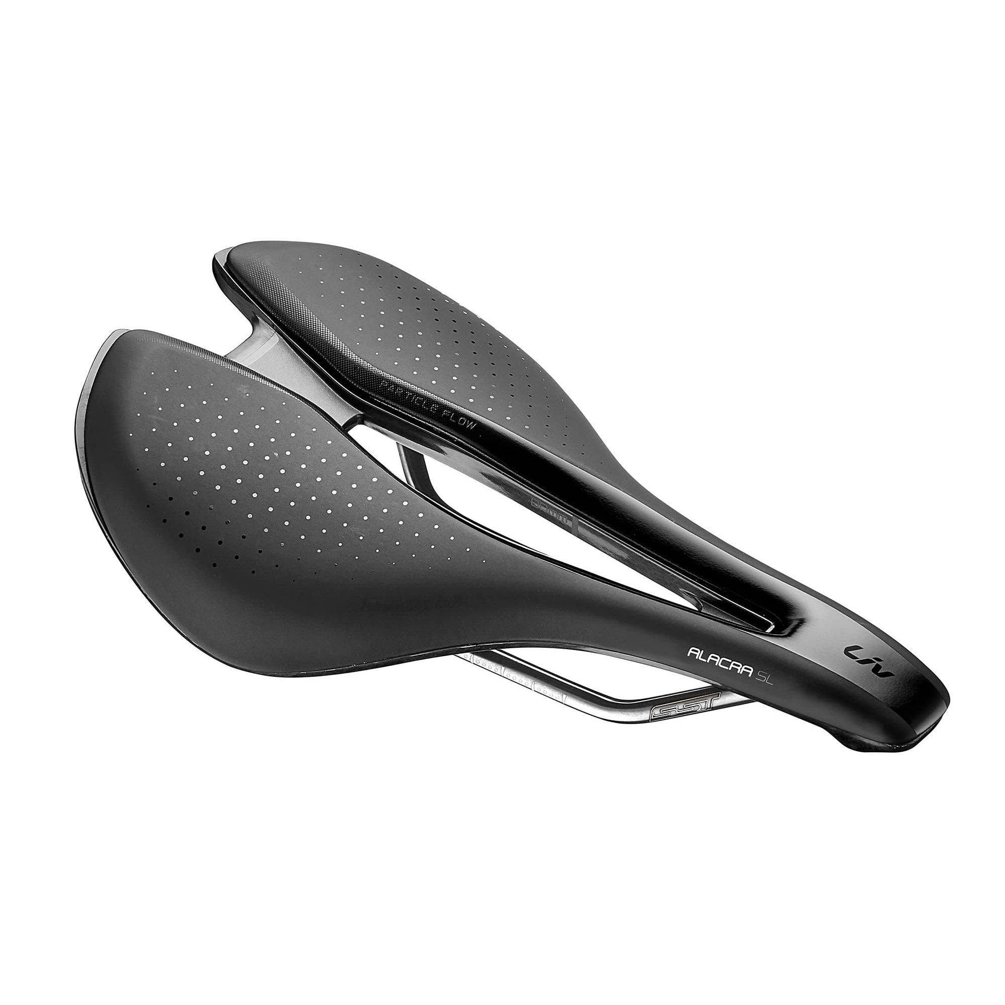 Liv Alacra SL women's cycling saddle designed for comfort and performance, featuring a sleek black design and ergonomic shape.