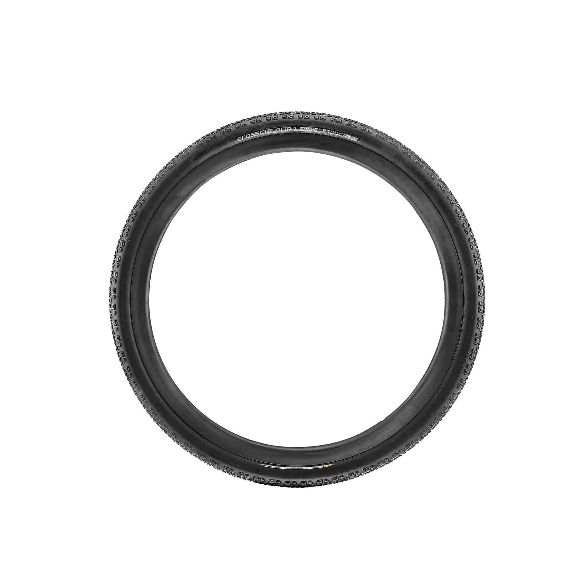 Giant Crosscut Grip 1 tubeless gravel tyre, showcasing its tread pattern and sidewall design for speed and control on rough terrain.