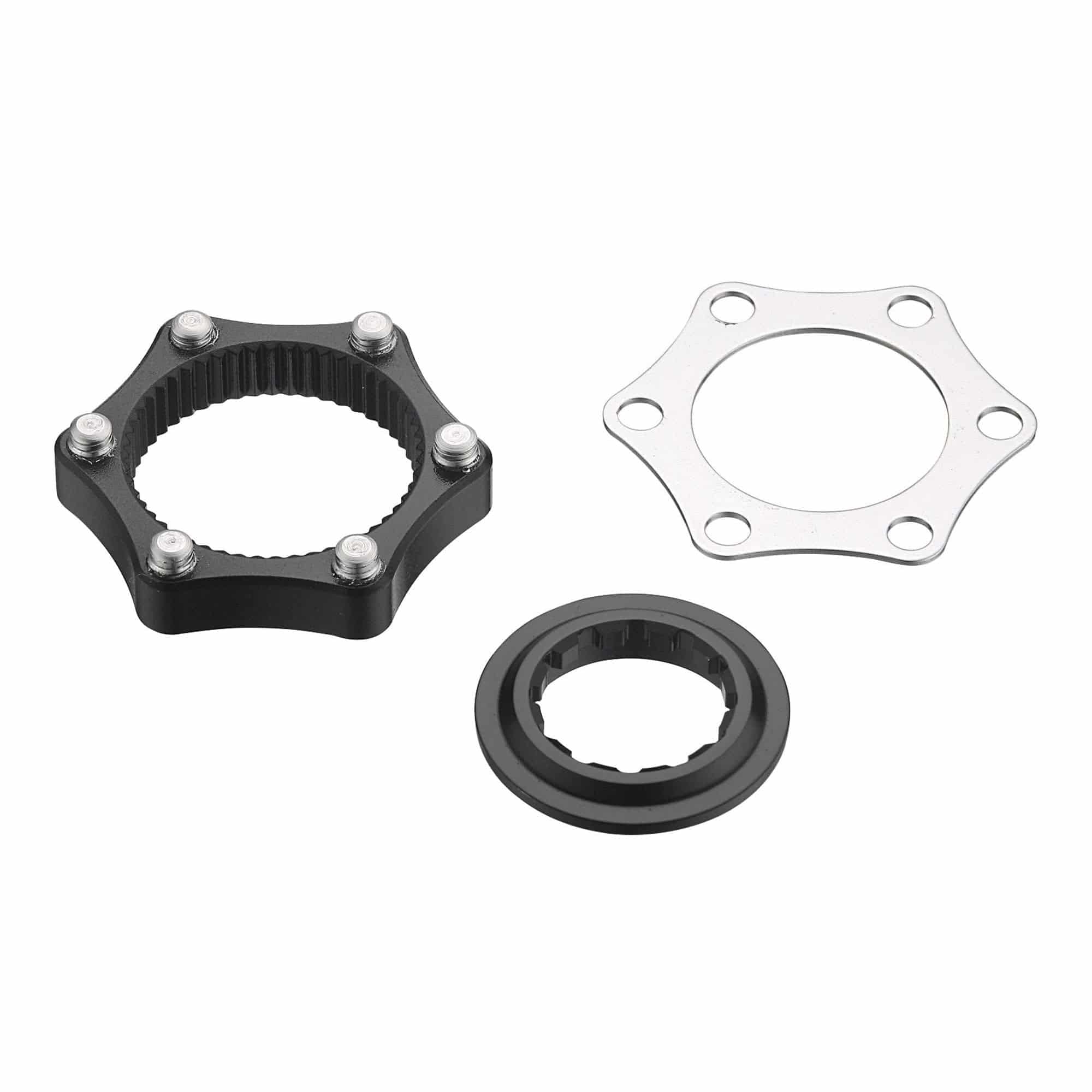 Giant Centerlock adapter hub spare for 6-bolt disc wheel conversion, showing the black component with mounting details.
