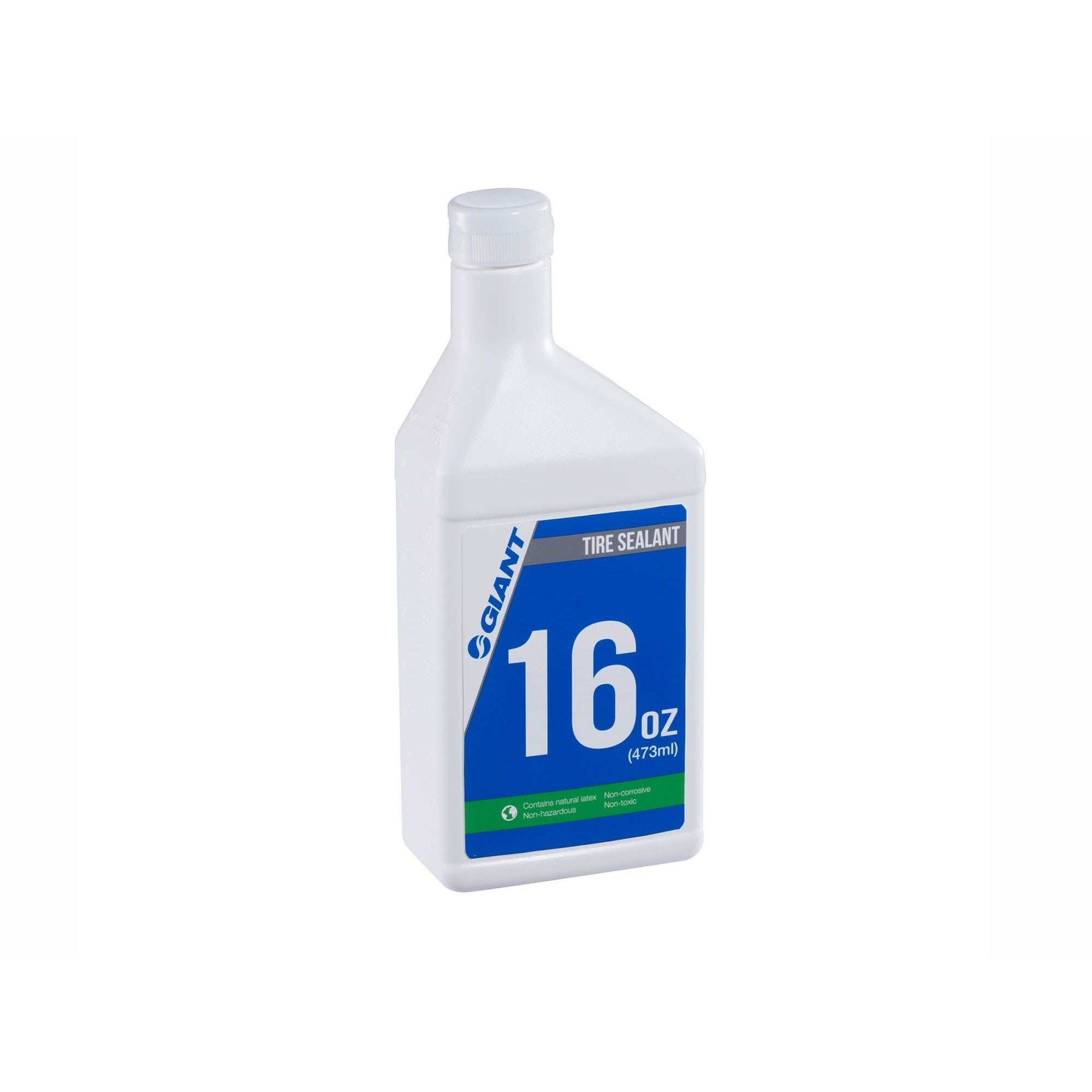 Giant 16oz tubeless sealant bottle for puncture repair in tubeless tires, featuring a clear label and cap.