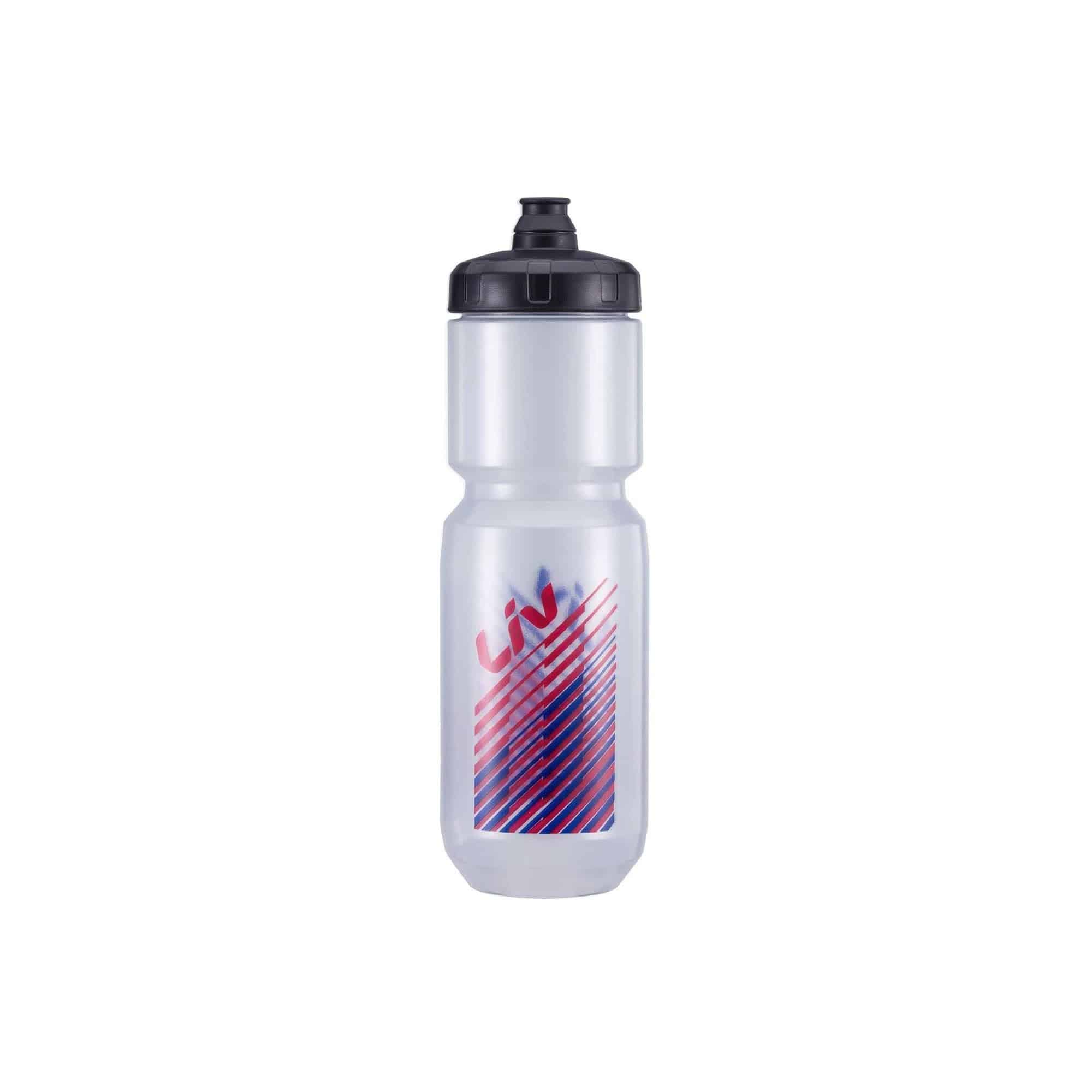 Liv Doublespring leak-free cycling bottle with high volume valve, BPA-free plastic, designed for easy hydration during rides.