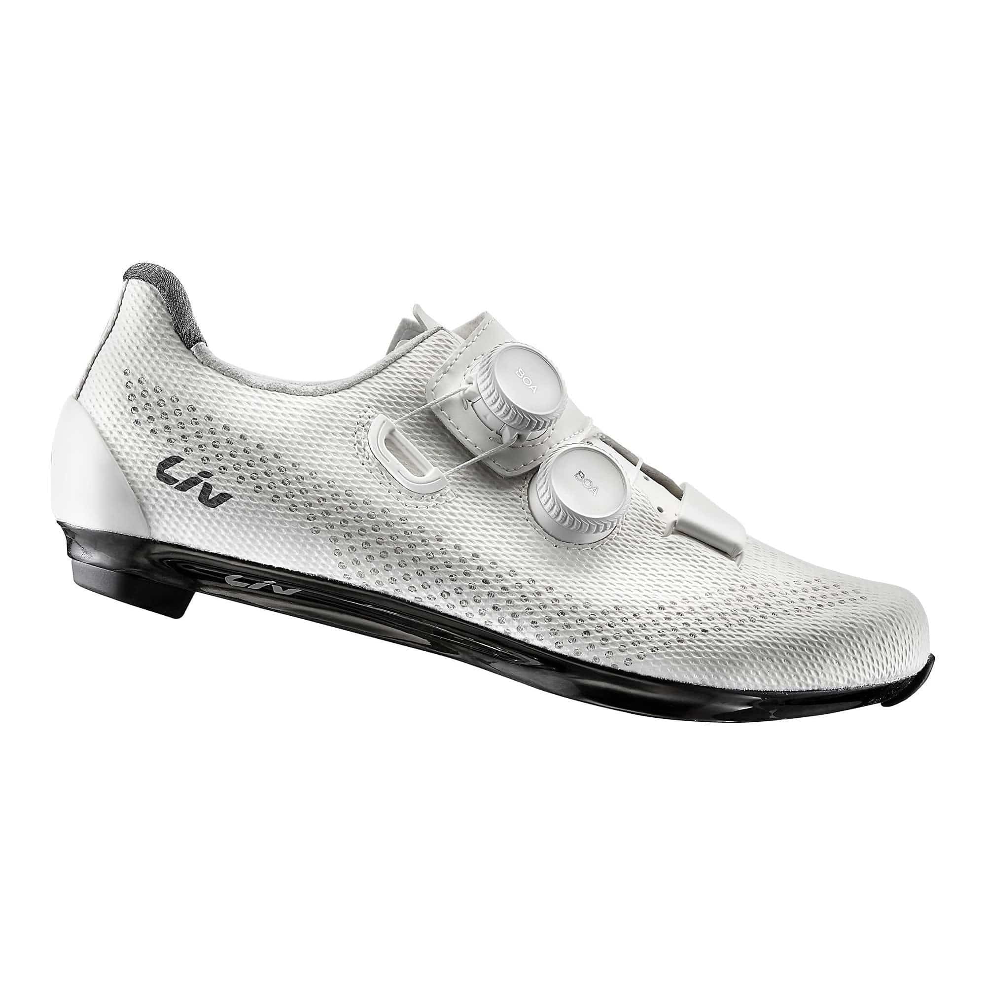 Liv Macha Pro women's road cycling shoes in black with breathable mesh and secure straps, designed for performance and power transfer.
