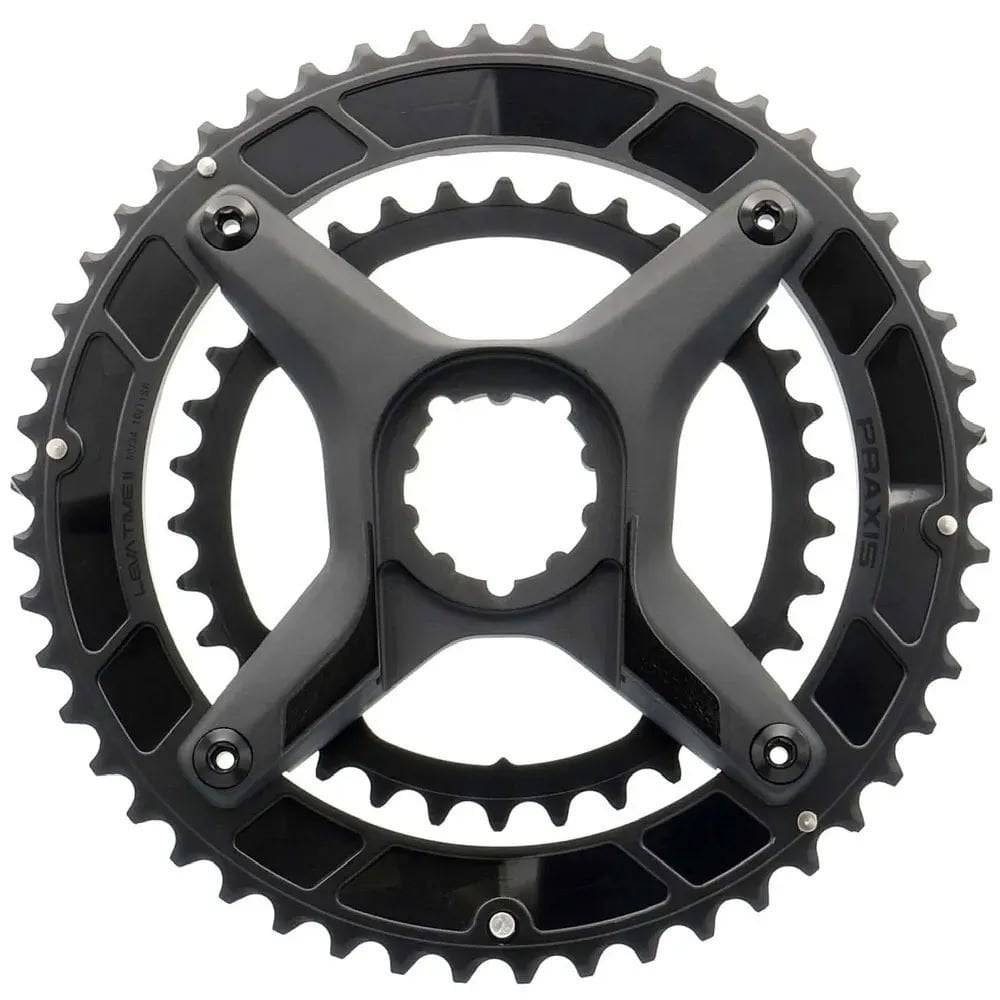 Praxis Works CR 160/104 BCD LT2 X-RINGS road chainrings for 10/11/12-speed bikes, showing silver chainring set with teeth.