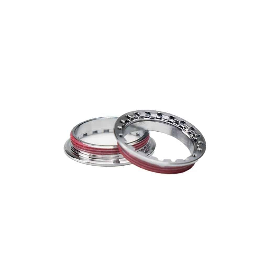 Fazua Ride 50 lockring with threadlocker for secure e-bike drivetrain assembly, close-up of component with threading details