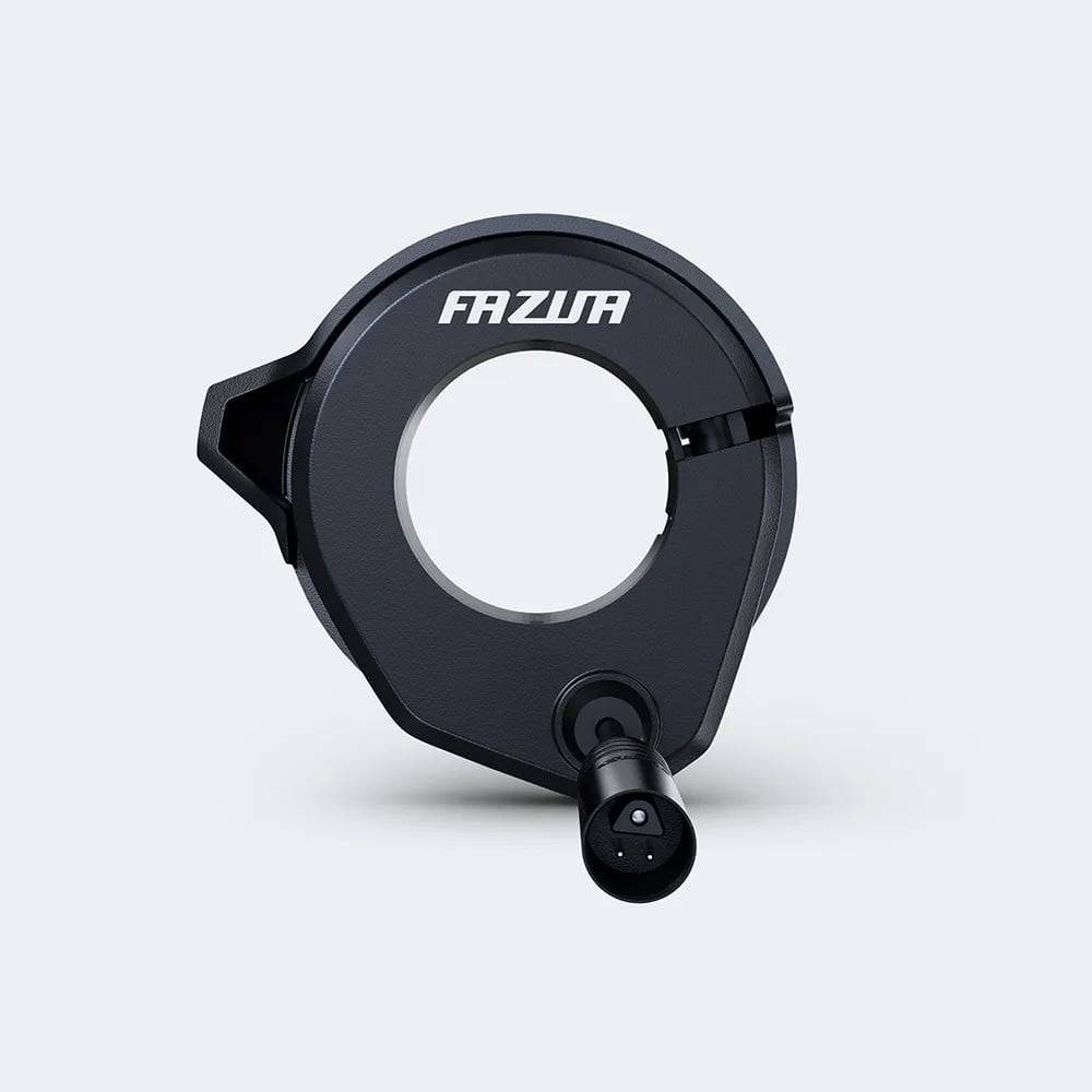 Fazua Ride 60 handlebar control device for e-bike mode and lighting, mounted on bike handlebar, with buttons and digital display.