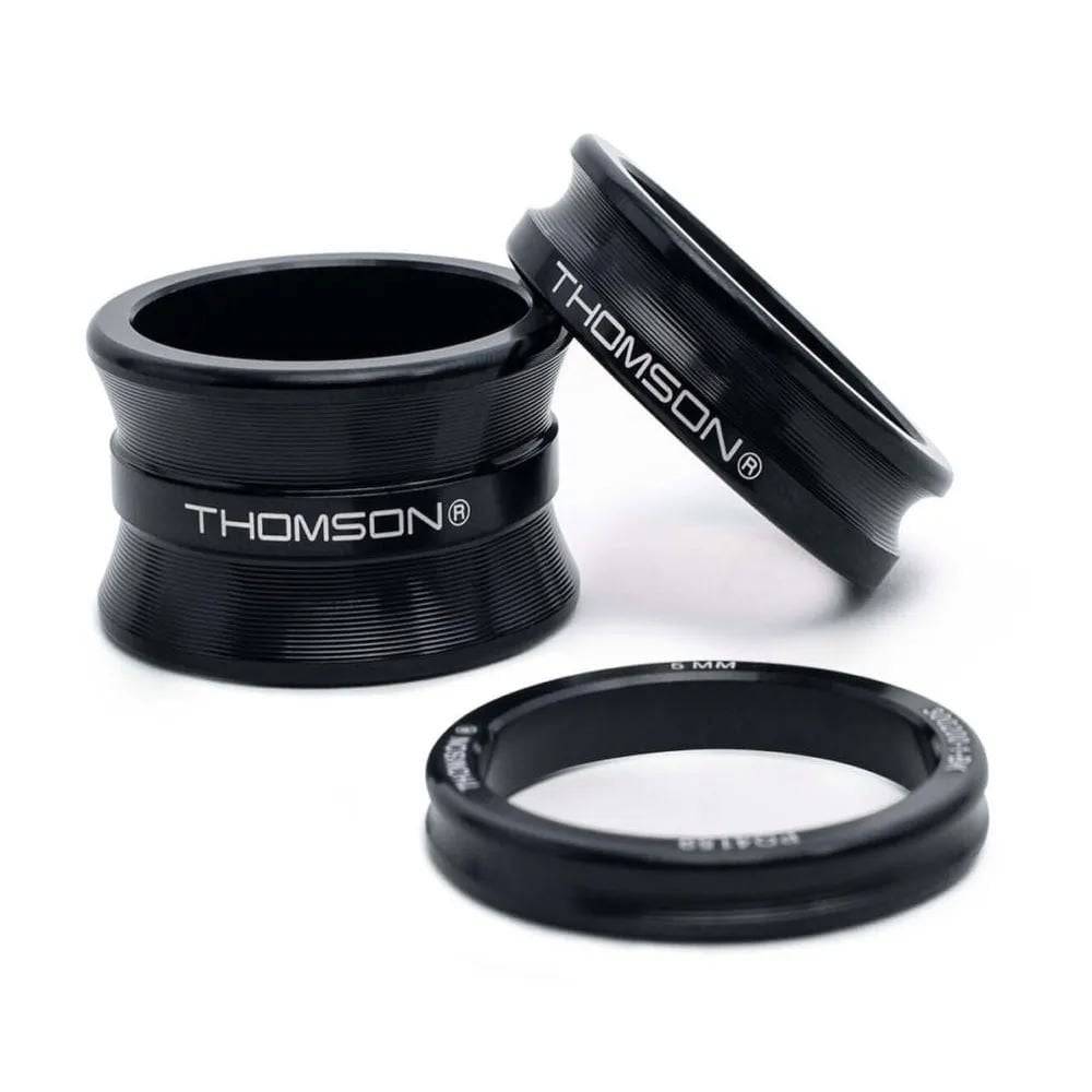 Thomson Elite Black Spacer Kit with 20mm, 10mm, and 5mm spacers for stem height adjustment, components for bike builds