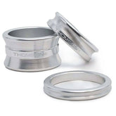 Thomson Silver Spacer Kit with 20mm, 10mm, and 5mm spacers for bike stem fit adjustment, featuring silver components.
