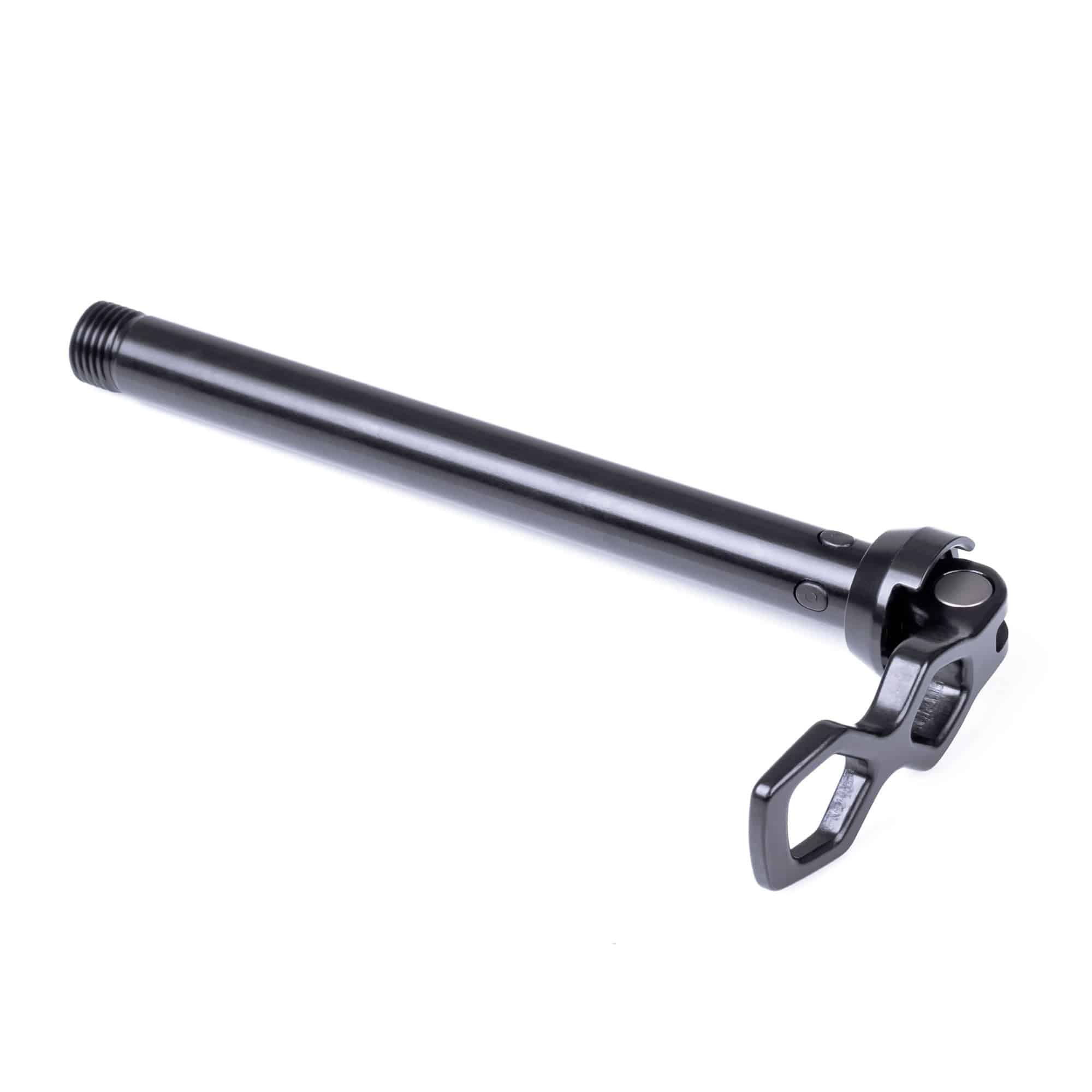 X-Fusion McQueen 110mm x 15mm Boost MTB fork axle, durable steel component for mountain bike suspension forks.