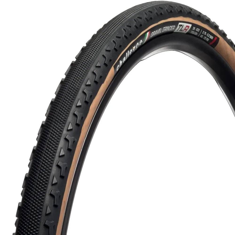 Challenge Gravel Grinder tubeless ready race tyre 700x38, brown color, with 120tpi sidewall for gravel cycling components.