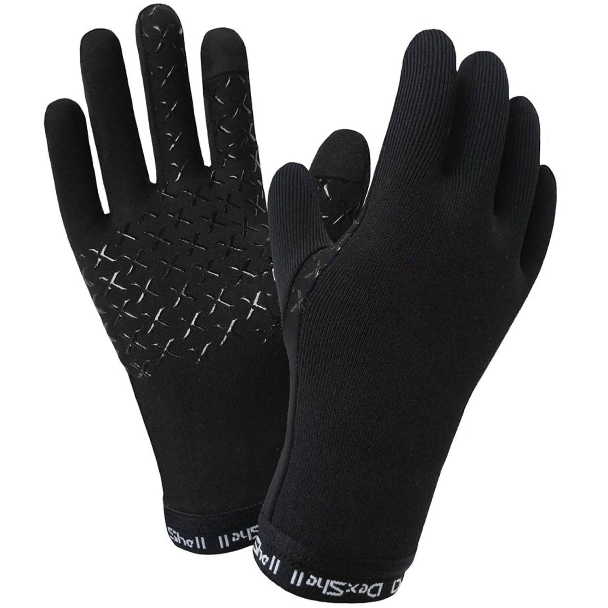 DexShell Drylite DEXFUZE waterproof touchscreen gloves for outdoor use, black, lightweight, with textured palms for grip.
