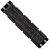 Lizard Skins Dual-Clamp Lock-On Oury grips for MTB and BMX bikes, featuring textured rubber handles and metal clamps.