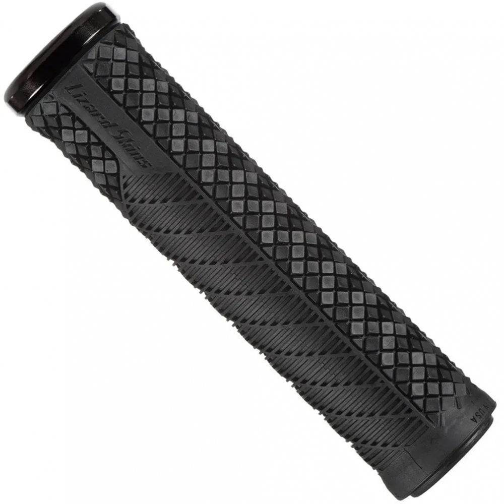 Lizard Skins Charger Evo single-clamp lock-on grips for MTB and BMX bikes, showing textured rubber grips with metal clamps.
