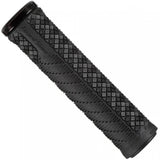 Lizard Skins Charger Evo single-clamp lock-on grips for MTB and BMX bikes, showing textured rubber grips with metal clamps.