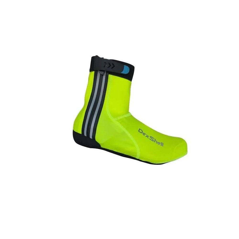 DexShell lightweight cycling overshoes with water-resistant fabric and reflective zippers, designed for outdoor riding protection.