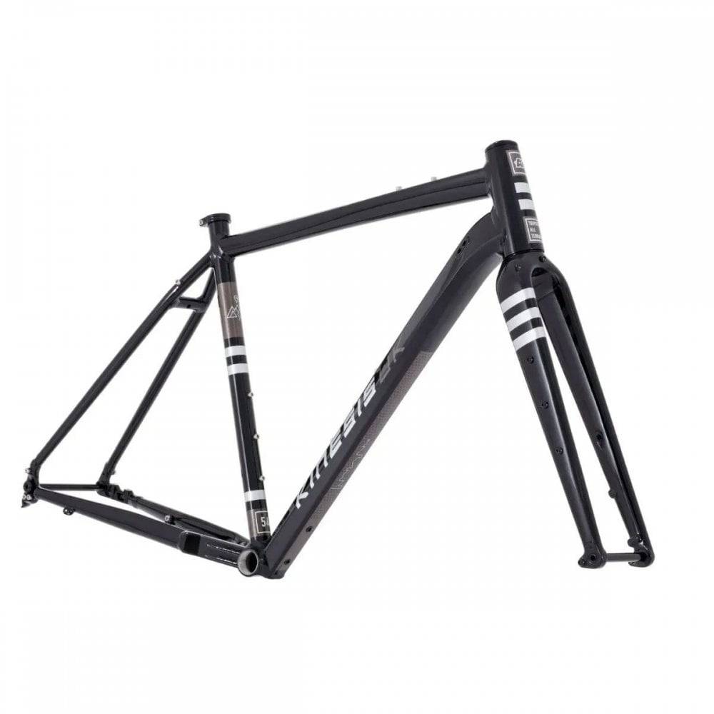 Kinesis UK Tripster AT Plus gravel and road frameset with carbon fork and cargo mounts, designed for versatile riding.