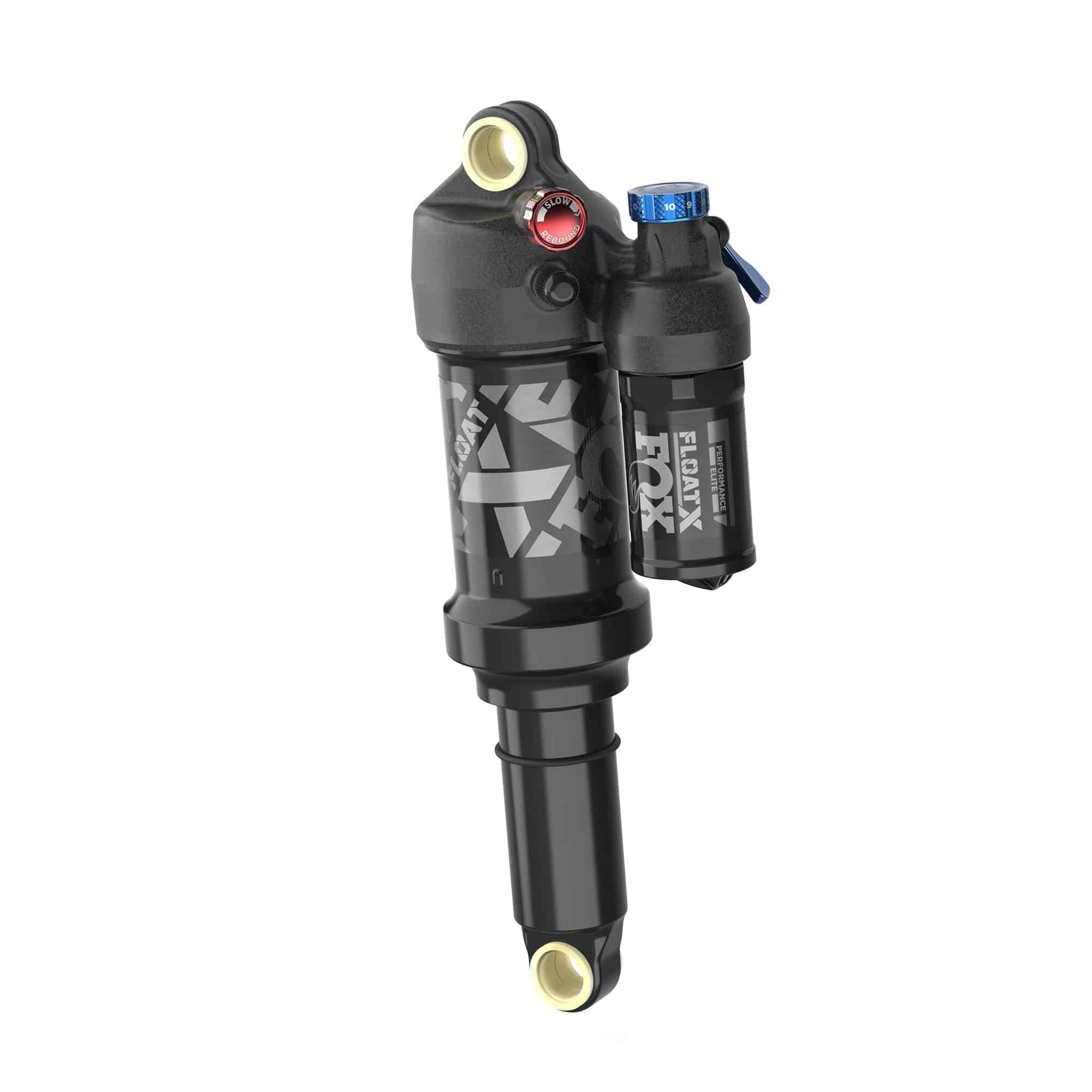 Fox Float X Performance Elite rear shock for mountain bikes with 2-position adjust, designed for trail riding.