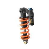Fox DHX Factory 2-Position Adjustable Rear Shock Damper for coil suspension, showing the black shock with adjustment knobs.