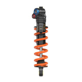 Fox DHX2 Factory downhill mountain bike rear shock with advanced suspension technology, showing its sleek design and brand logo.