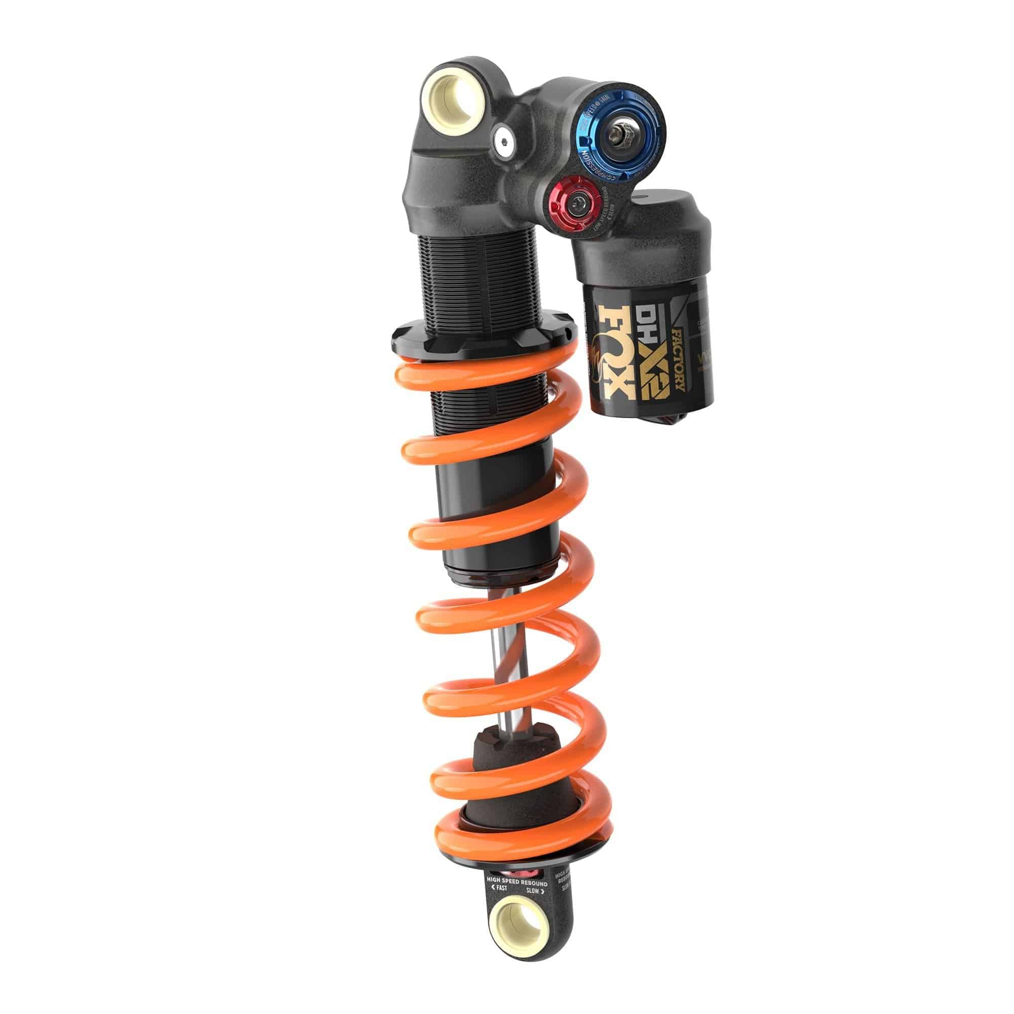 Fox DHX2 Factory downhill MTB rear shock with advanced suspension technology, showcasing the high-performance suspension component.