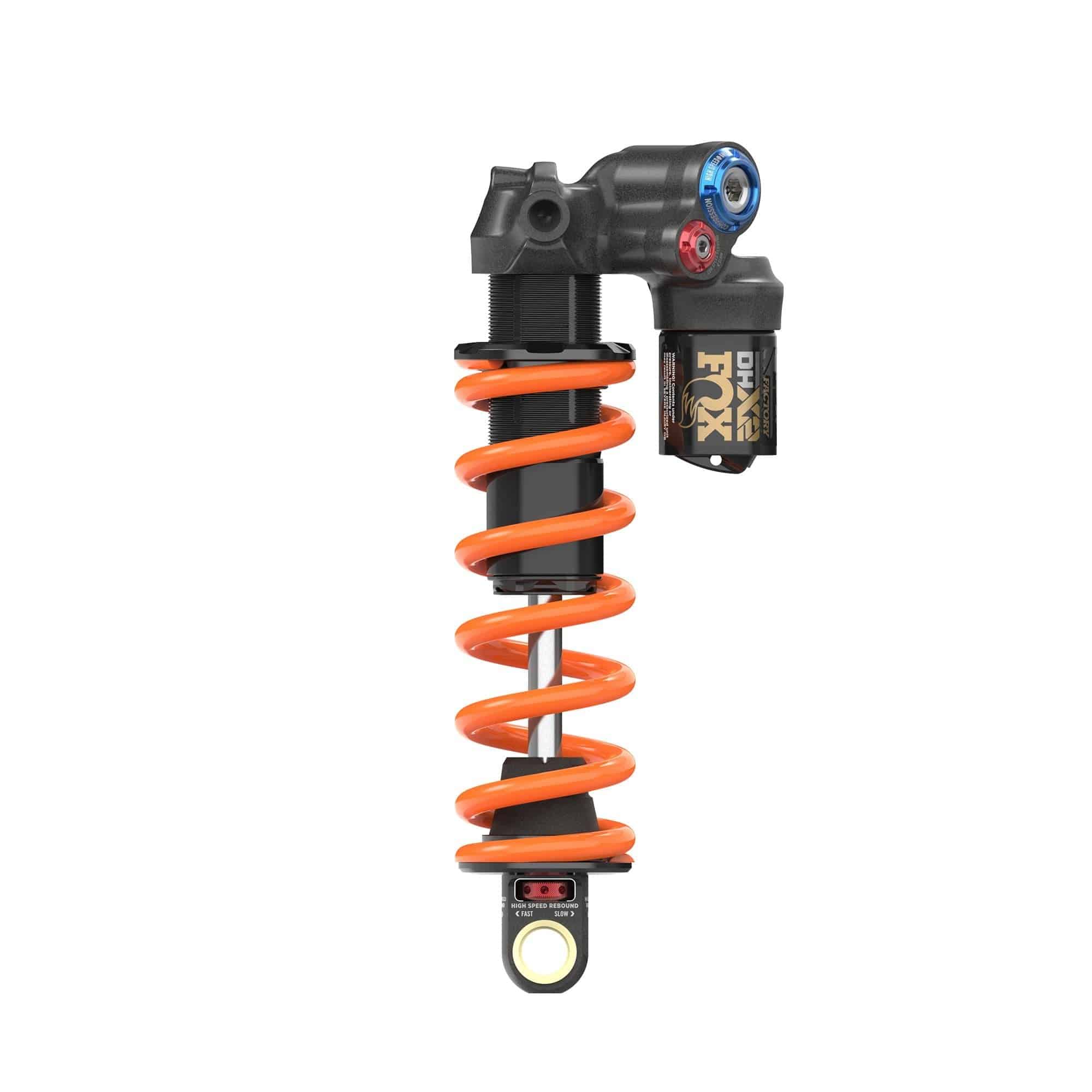 Fox DHX2 Factory rear shock for downhill mountain biking, featuring advanced suspension technology and durable component design.
