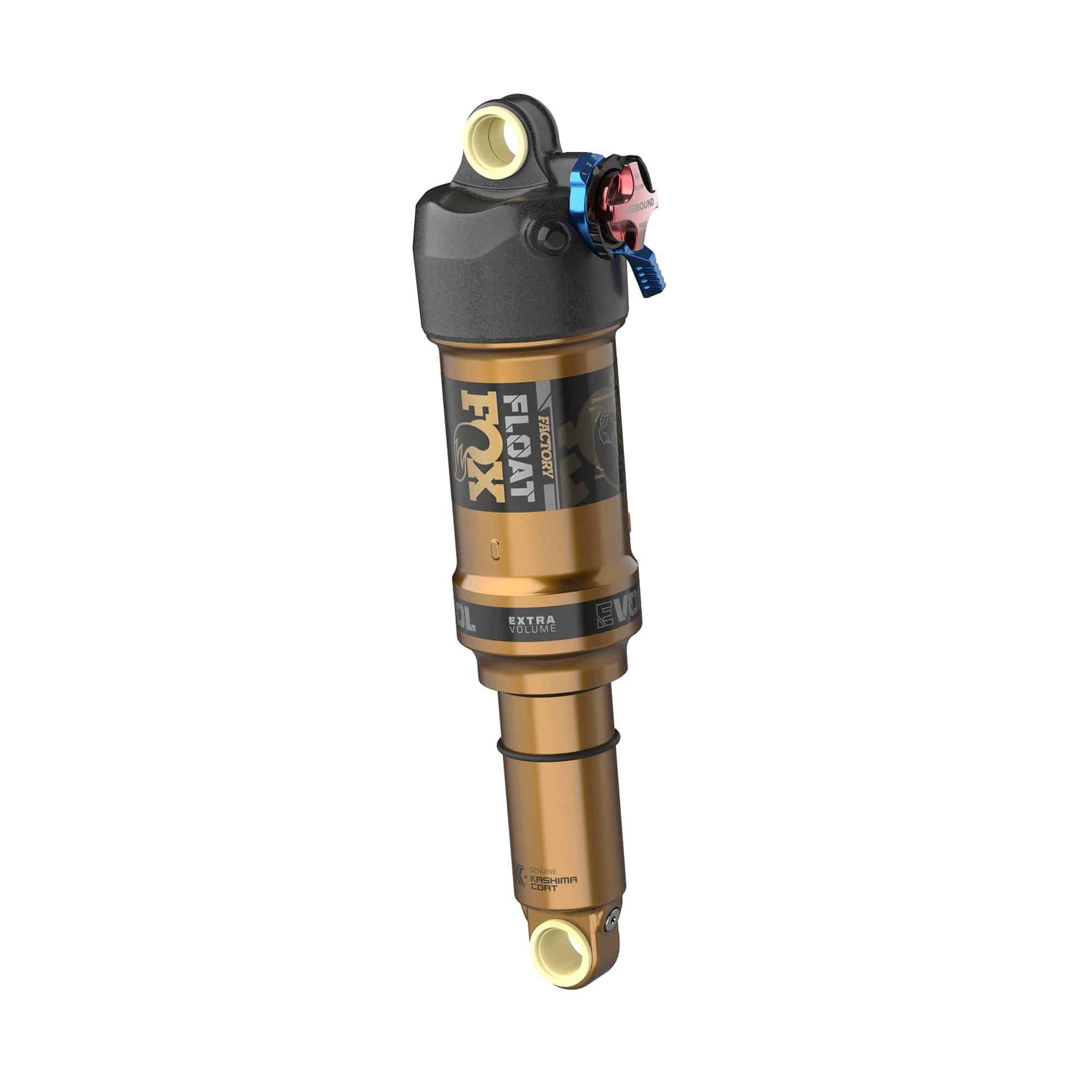 Fox Float Factory rear shock for trail and eMTB bikes, featuring 2-position adjustable suspension and high-performance components.