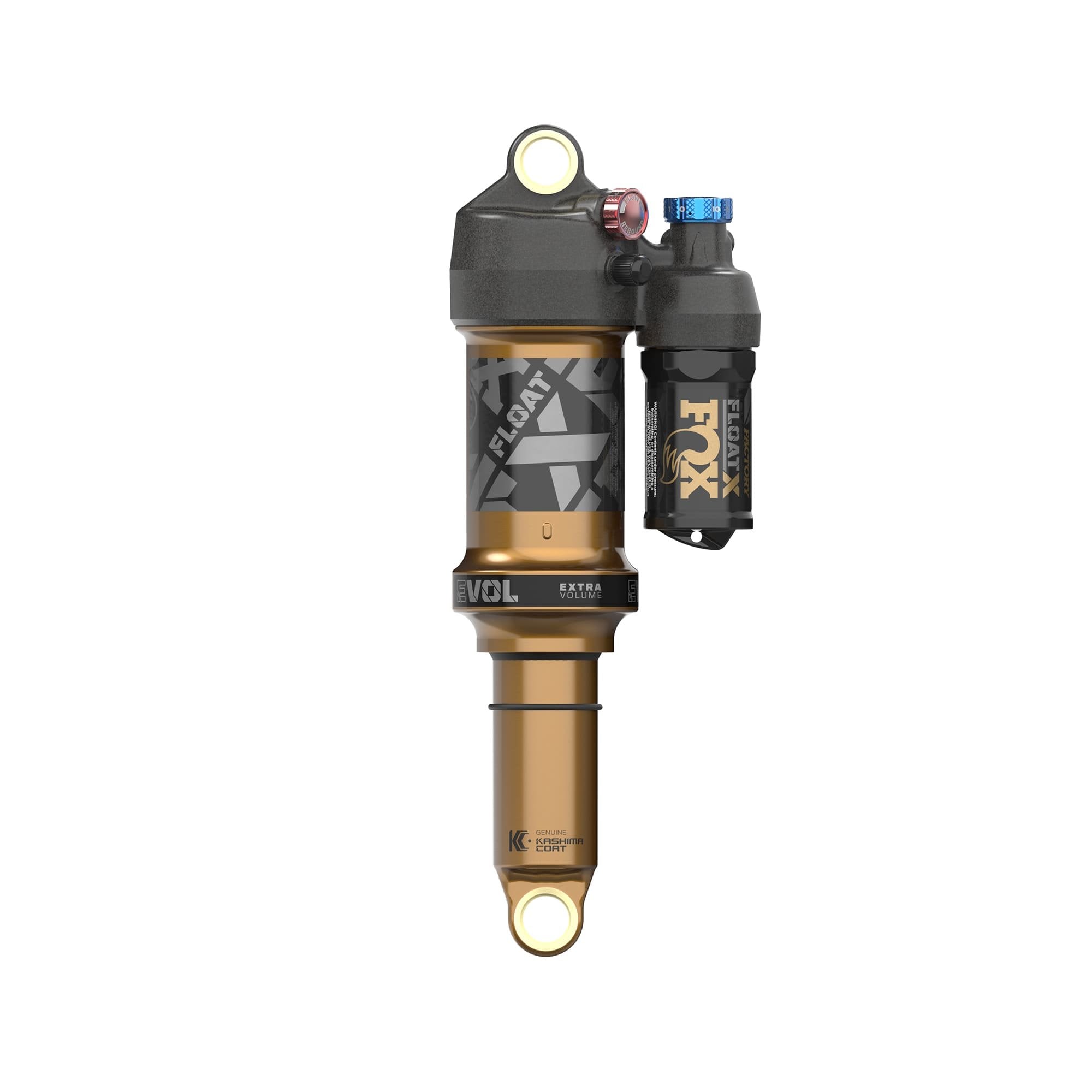 Fox Float X Factory rear shock for trail bikes, showing adjustable 2-position setting and high-performance components.