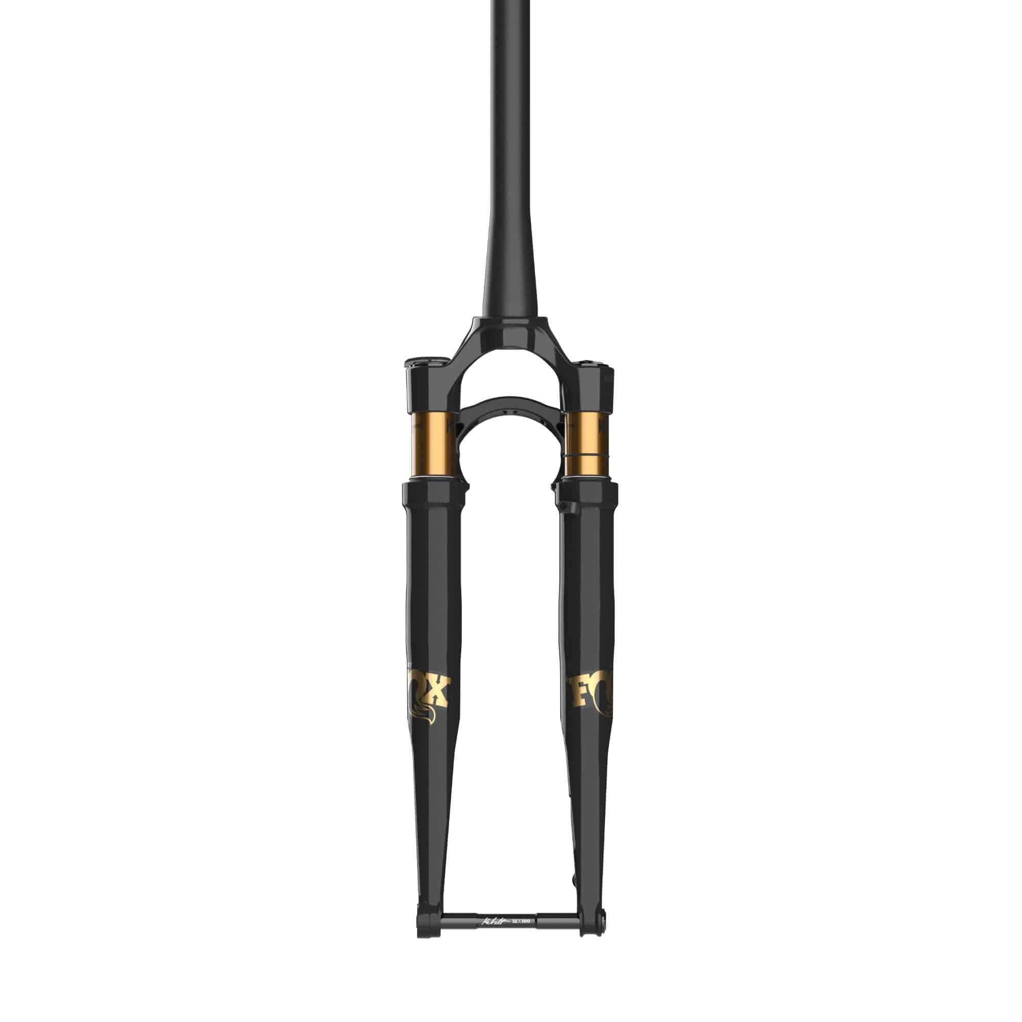 Fox 32 TC GRIP SL Float Factory tapered gravel fork with fender mounts, lightweight mountain bike component, black with suspension details.
