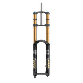 Fox 40 Float FACT GRIP X2 tapered MTB forks with advanced suspension, showing the sleek design and build details of the mountain bike component.