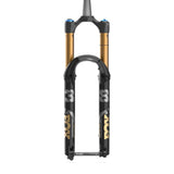 Fox 38 Float FACT GRIP X2 tapered mountain bike suspension fork showing its blue anodized upper tubes and stanchions.