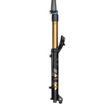 Fox 38 Float FACT GRIP X2 tapered mountain bike suspension fork, showing the black suspension components and tapered steerer tube.