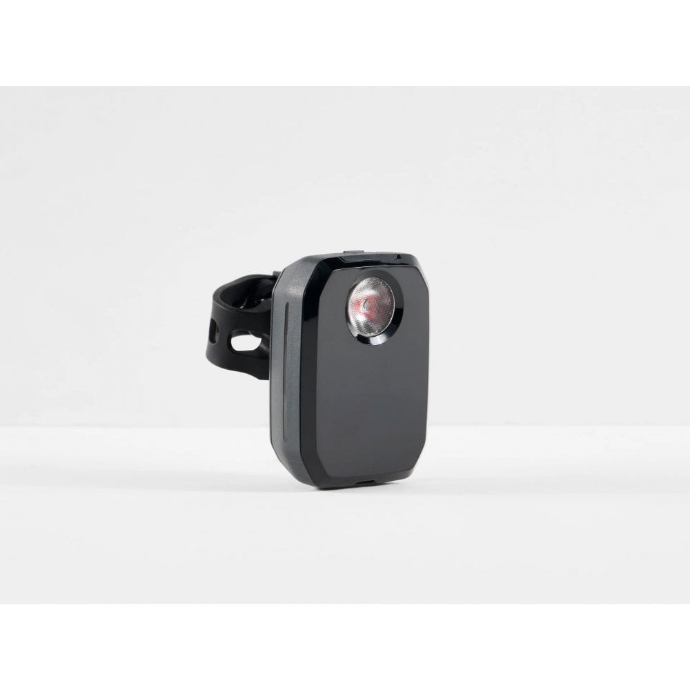Trek CarBack Radar rear bike light in black with vehicle detection, mounted on a bicycle for enhanced safety and visibility.