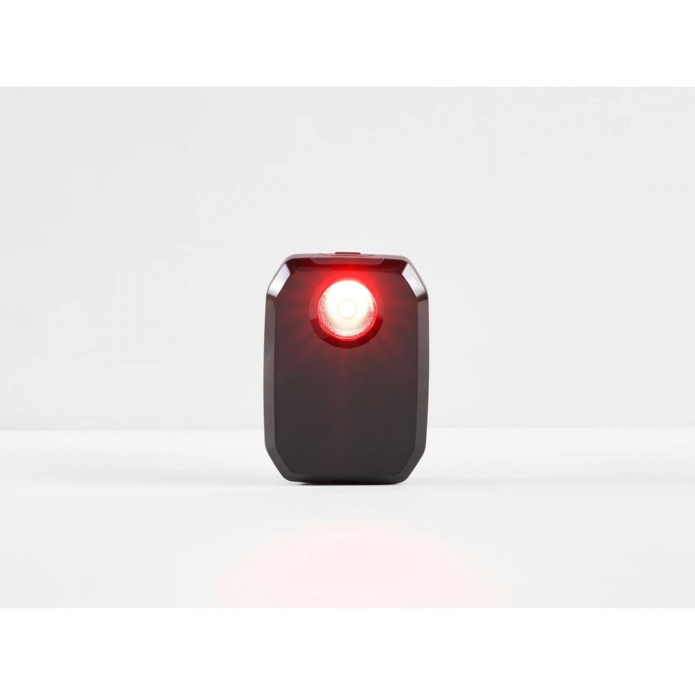 Trek CarBack Radar rear bike light in black with vehicle detection feature, mounted on a bicycle for added safety.