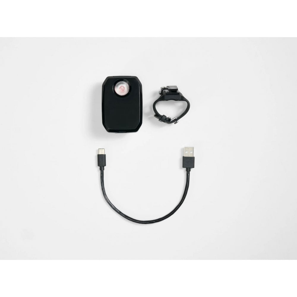 Trek CarBack Radar rear bike light in black with vehicle detection, mounted on bike for enhanced visibility and safety.