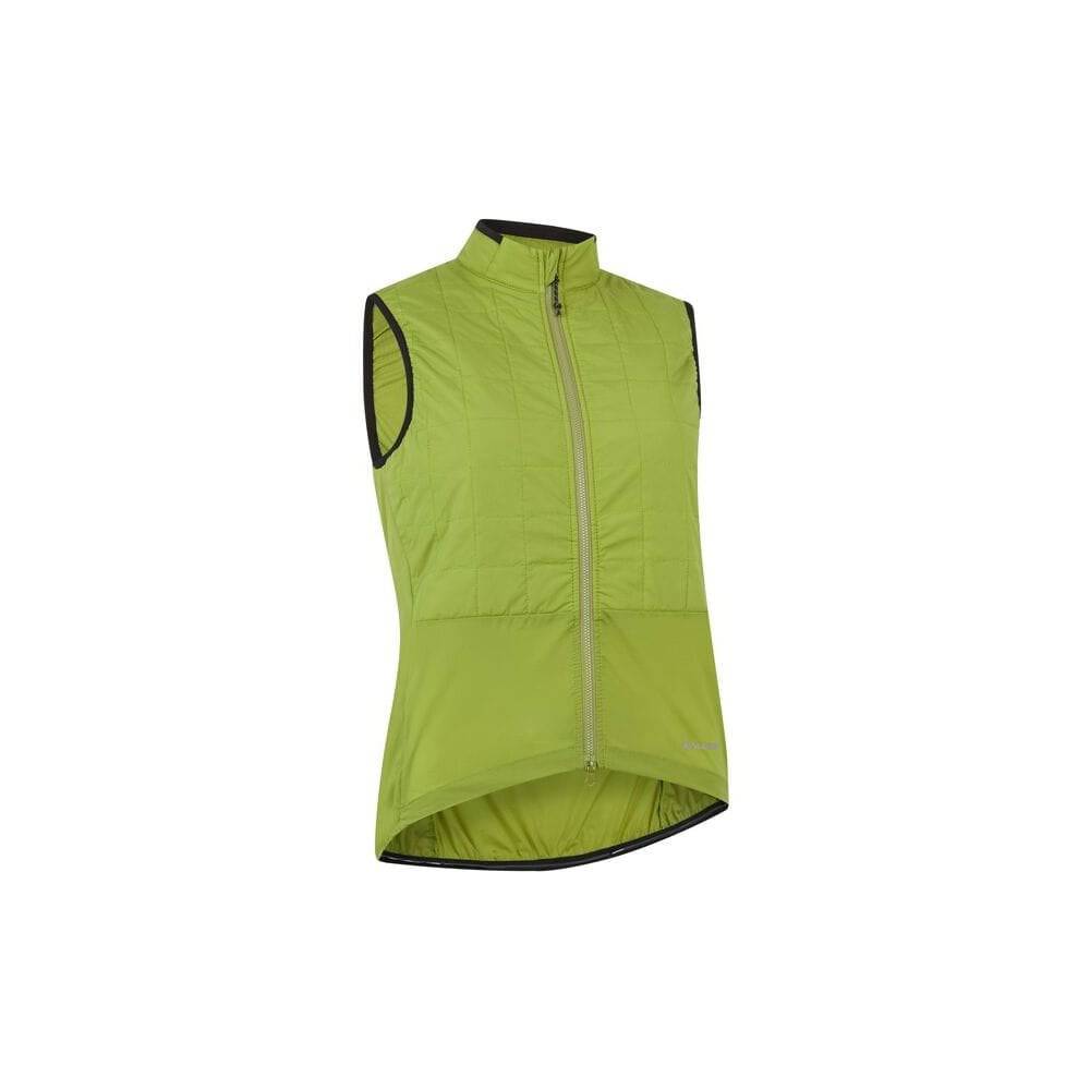 Madison Roam women's windproof packable Primaloft insulated gilet vest hanging on a rack, showcasing lightweight outdoor clothing.