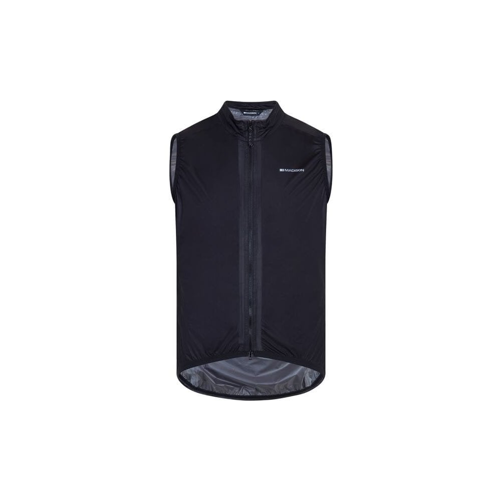 Madison Flux men's waterproof cycling gilet vest with reflective inserts, lightweight and packable for riding in wet weather.