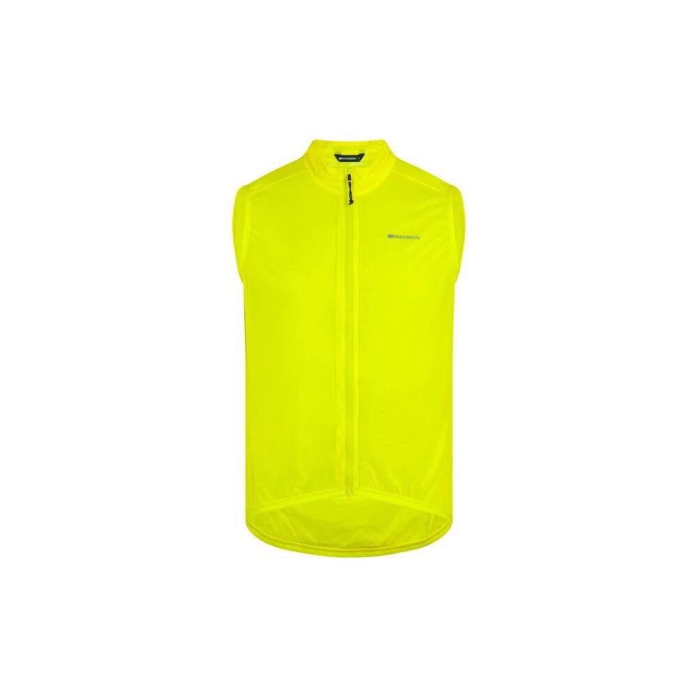 Madison Flux men's waterproof cycling gilet vest with reflective inserts, lightweight and packable for outdoor riding.