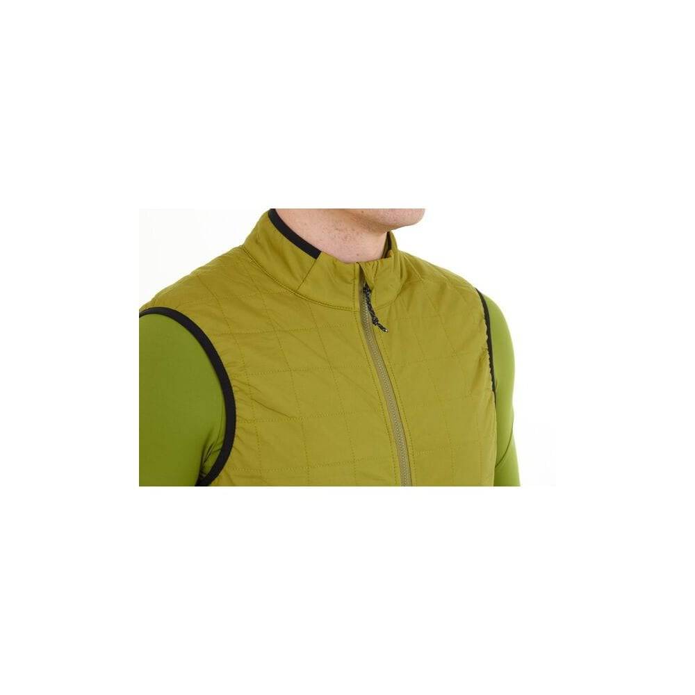 Madison Roam men's windproof packable Primaloft insulated gilet vest displayed on a hanger, showcasing its lightweight and durable design.