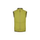 Madison Roam men's windproof packable Primaloft insulated gilet vest hanging on a hanger, showcasing its lightweight design and quilted texture.