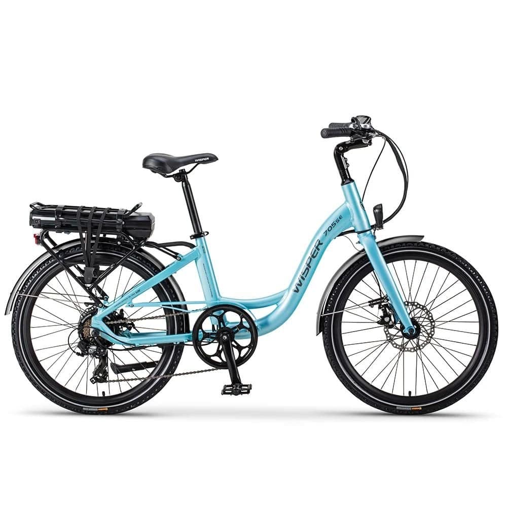 Wisper 705 Standard Step-Through e-Hybrid Bike 2023 model, shown without battery, featuring a sleek frame and comfortable design.