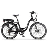 Wisper 705 standard step-through e-hybrid bike 2023 model, black frame, ergonomic design, no battery in the image.