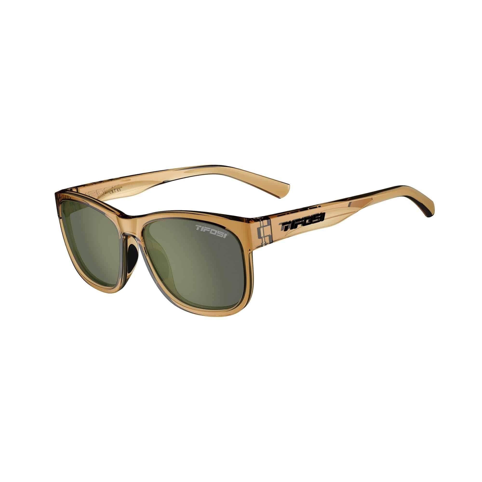 Tifosi Swank XL polarized lens sunglasses with oversized UV protection eyewear and black frame, front view.